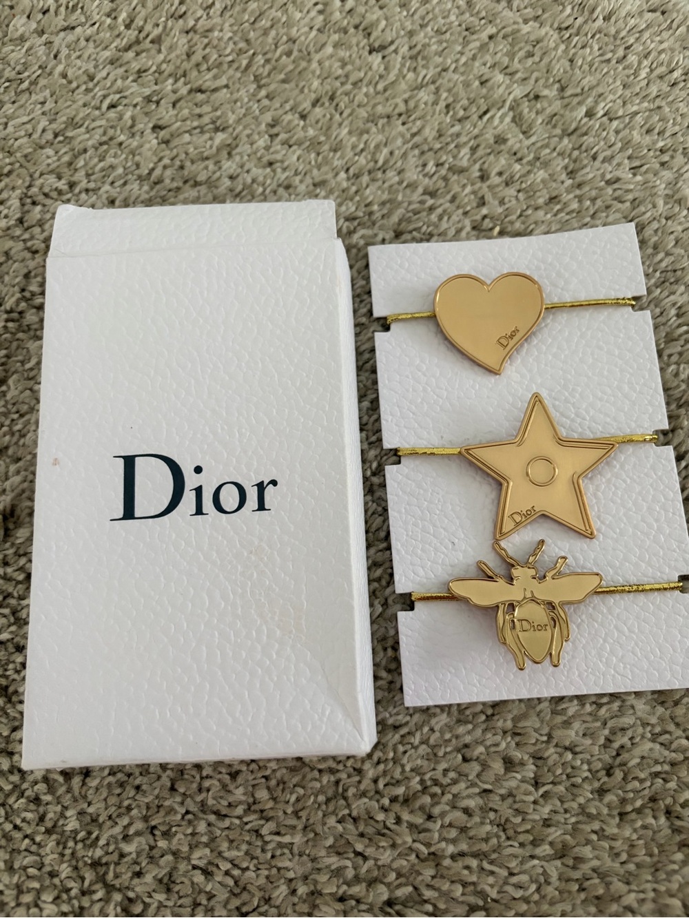 Dior Gold Heart, Star and Bee Decorative Hair Tie Set in Signature Box